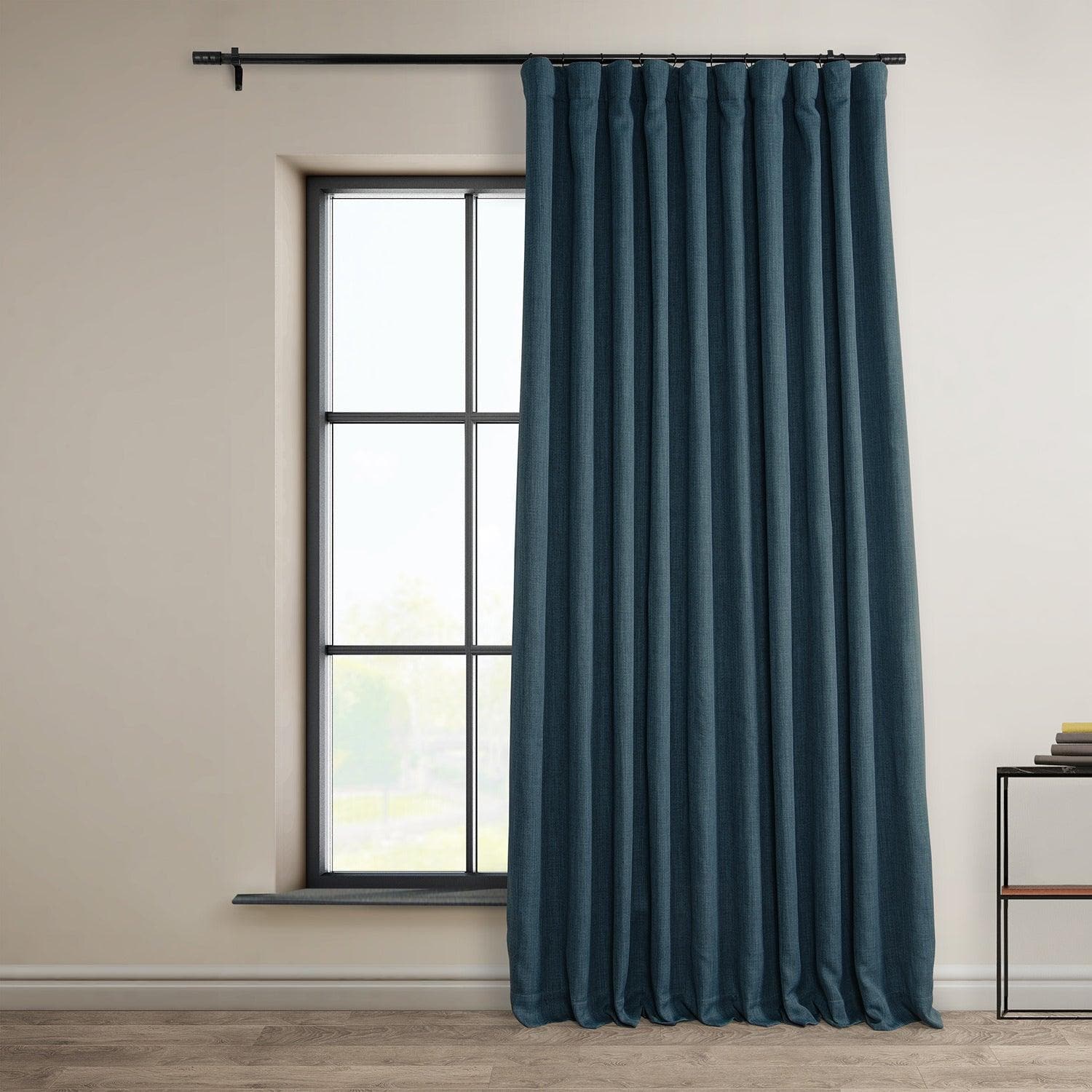 Heather Grey Extra Wide Textured Faux Linen Room Darkening Curtain