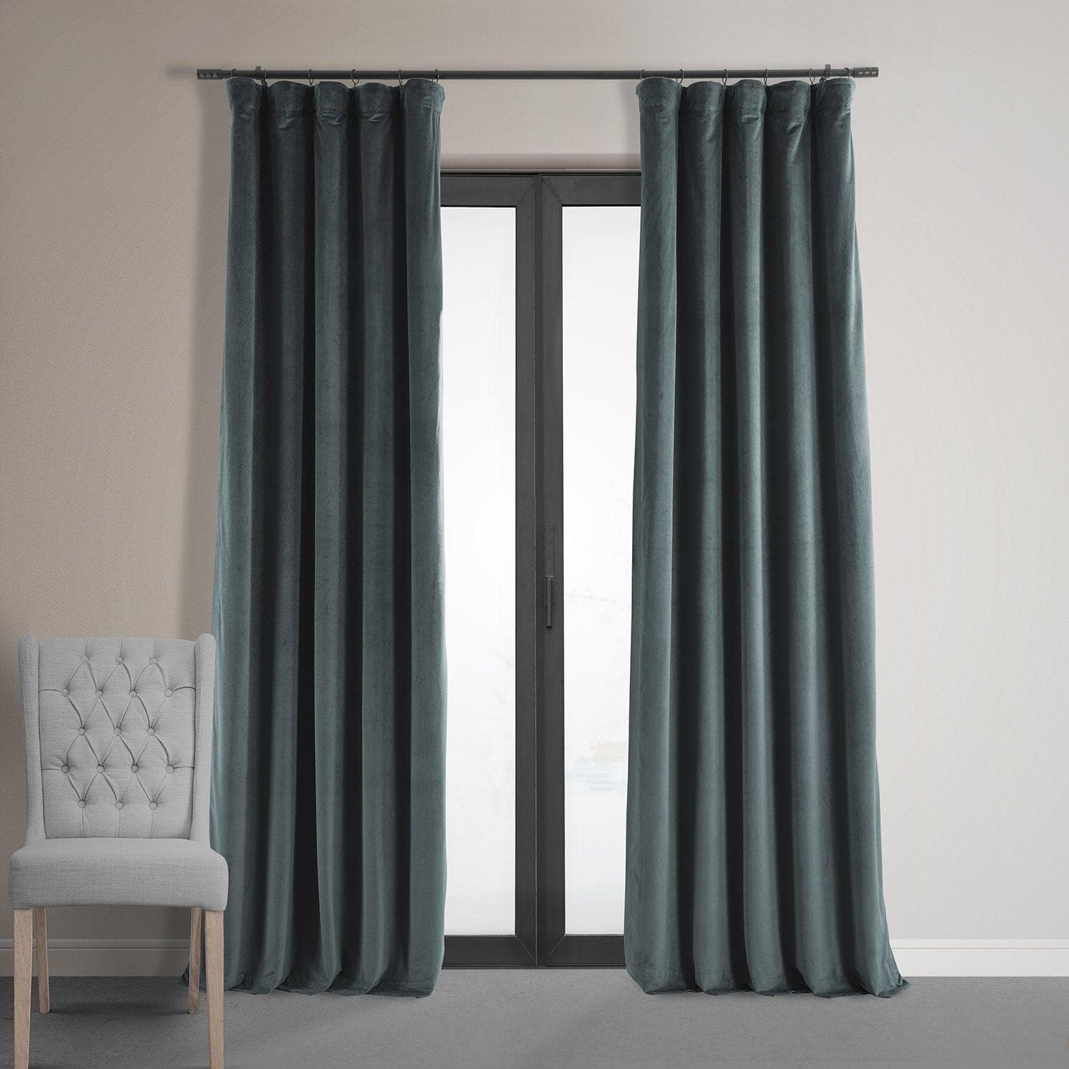 Seared Grey Signature Velvet Room Darkening Curtain Pair (2 Panels)