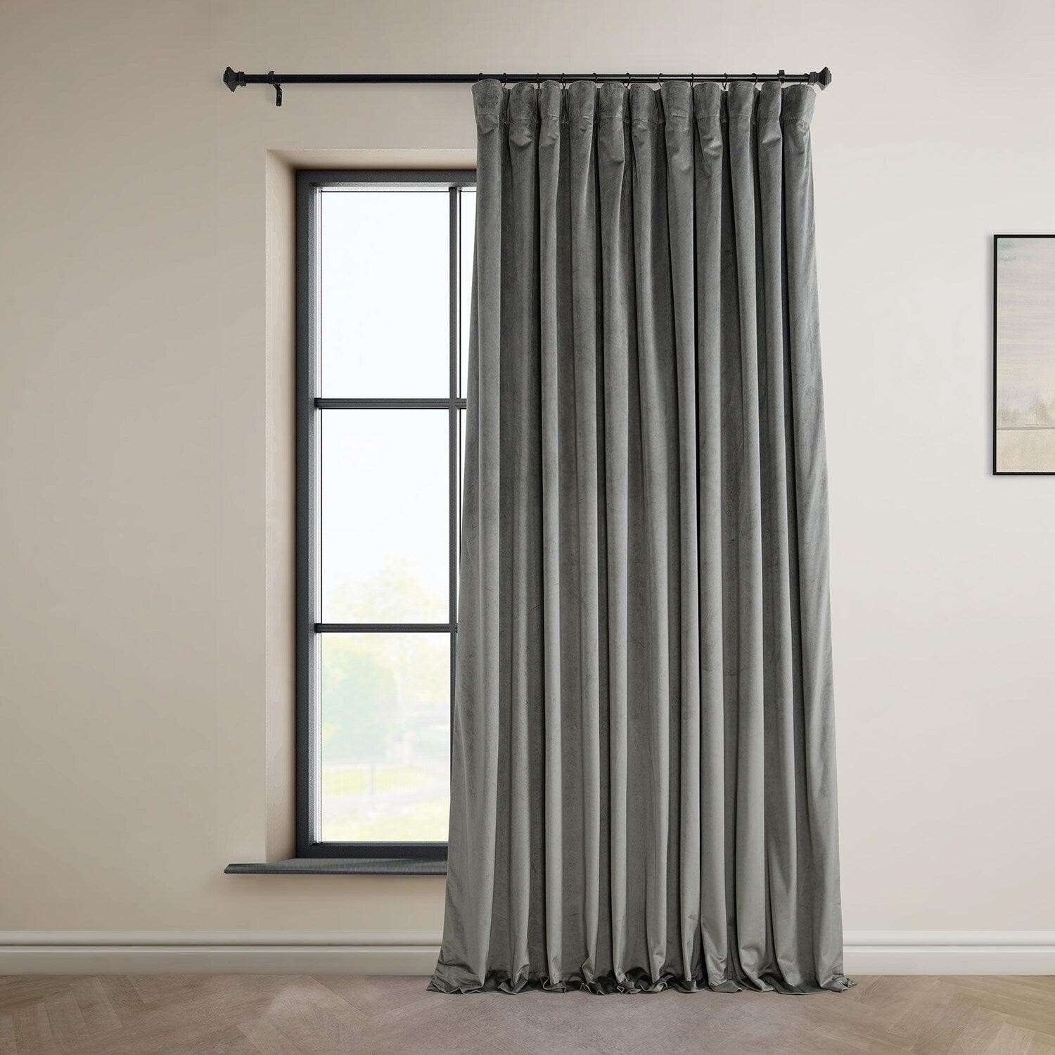 Luxury GREY Velvet Curtain - 1 pcs / Curtain for the window on pinch pleated 140x 270 cm ( 55,12 x 106,30 