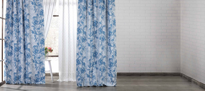 Printed Faux Linen Curtains