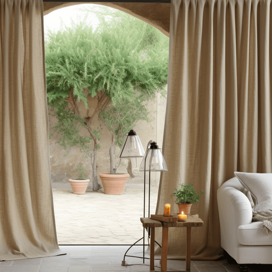 Thatched Tan Textured Faux Linen Custom Curtain