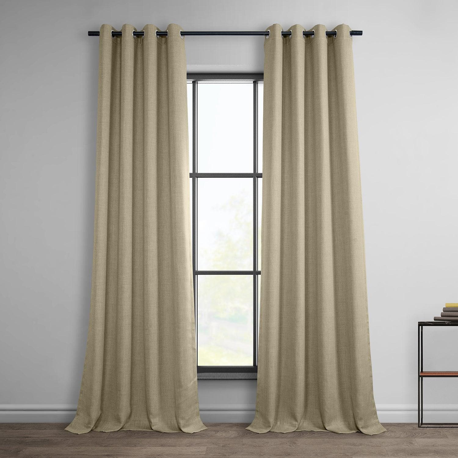 Thatched Tan Grommet Textured Faux Linen Room Darkening Curtain