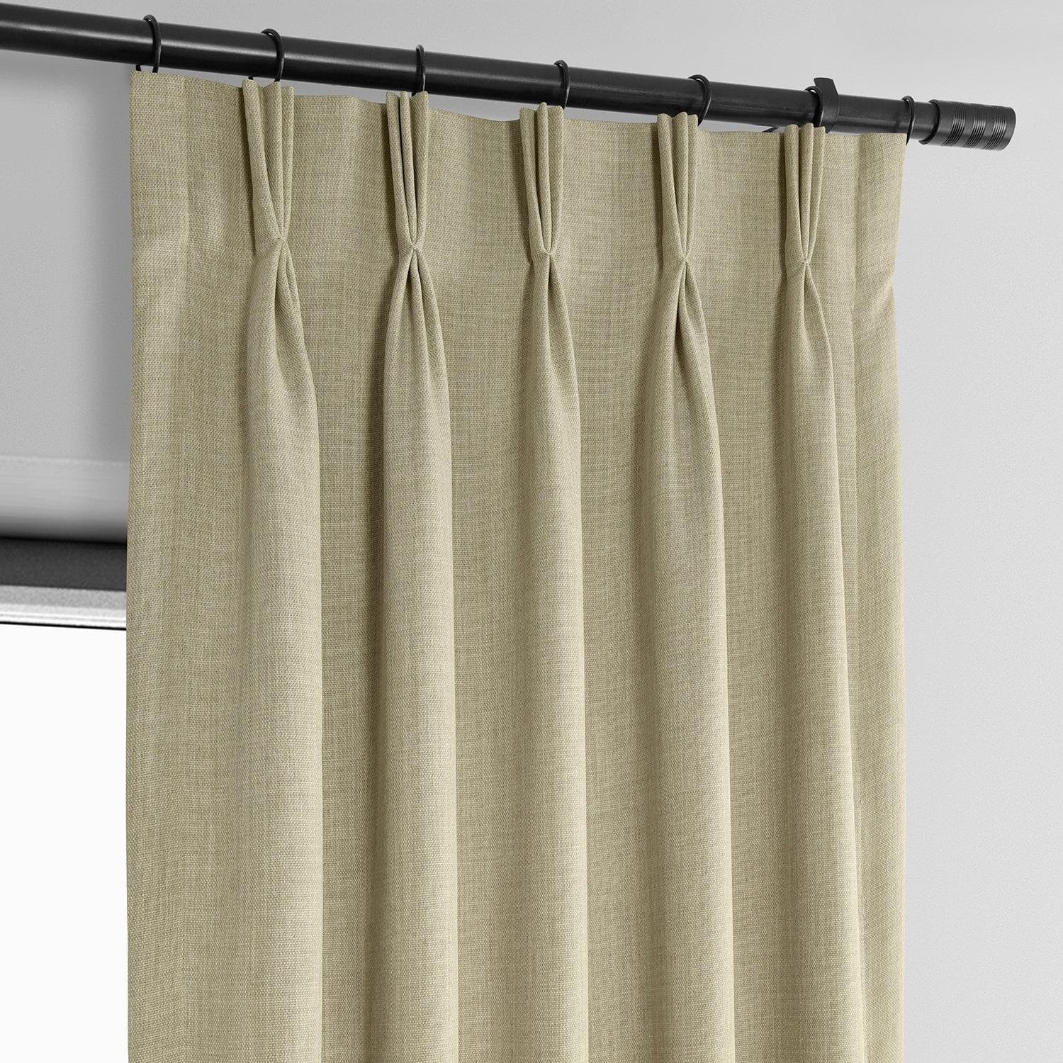 Thatched Tan French Pleat Textured Faux Linen Room Darkening Curtain