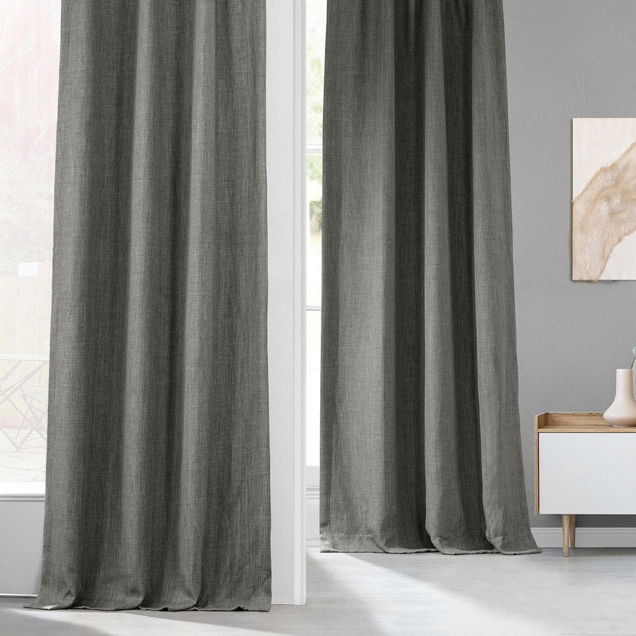 Blazer Grey Textured Faux Linen Custom Curtain