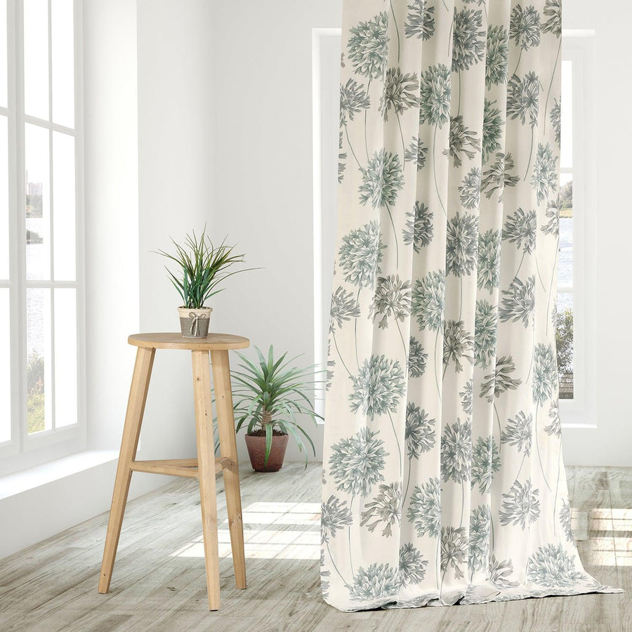 Allium Blue Grey Floral Printed Cotton Custom Curtain