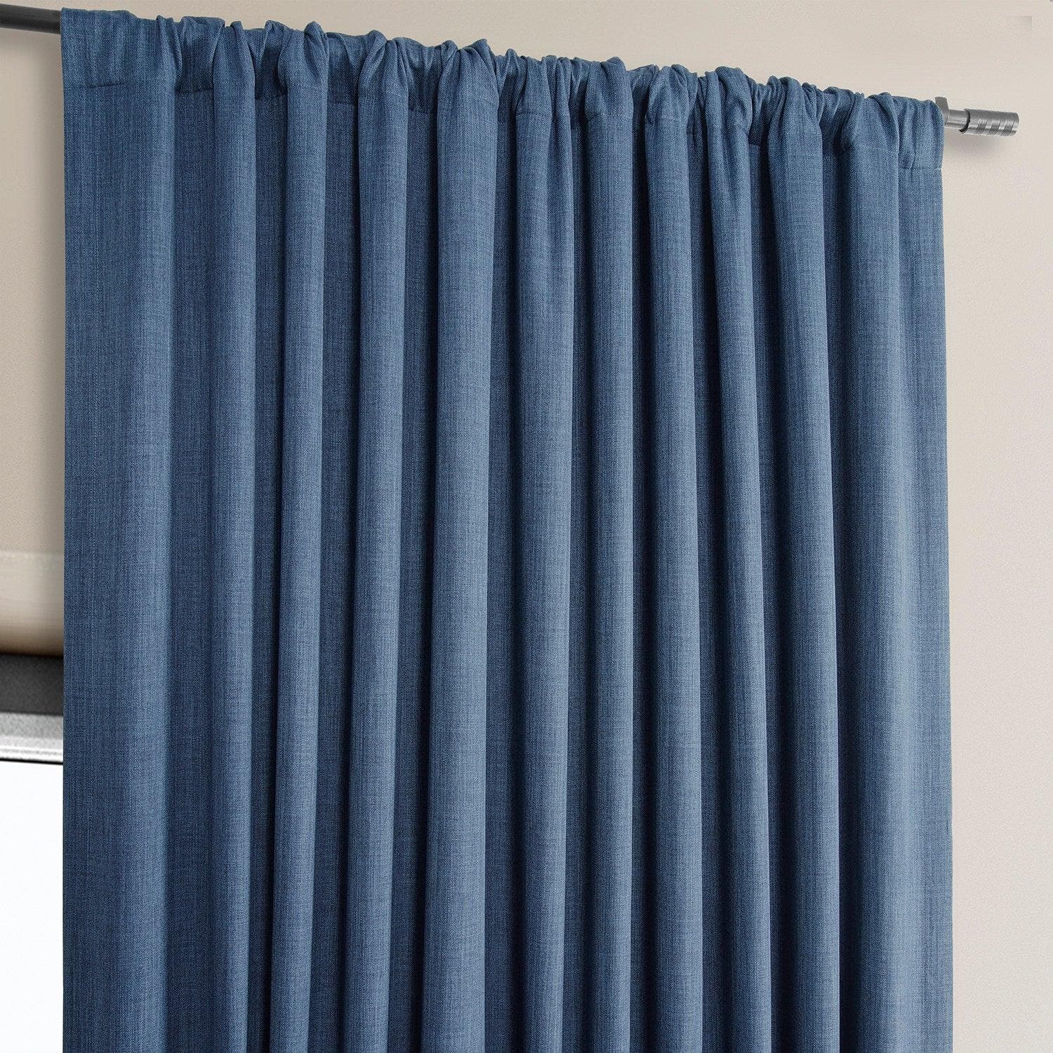 Denim Extra Wide Textured Faux Linen Room Darkening Curtain