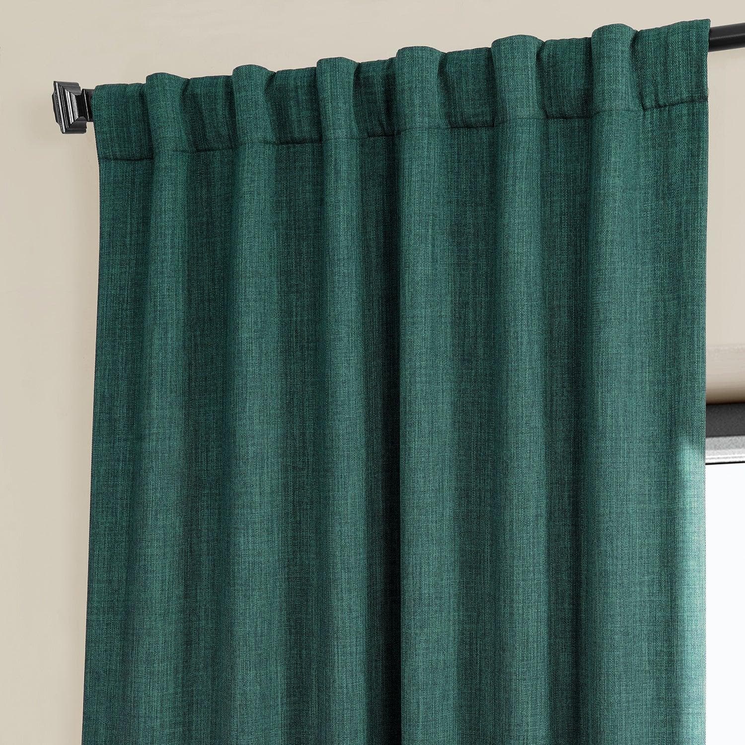 Slate Teal Green Textured Faux Linen Room Darkening Curtain