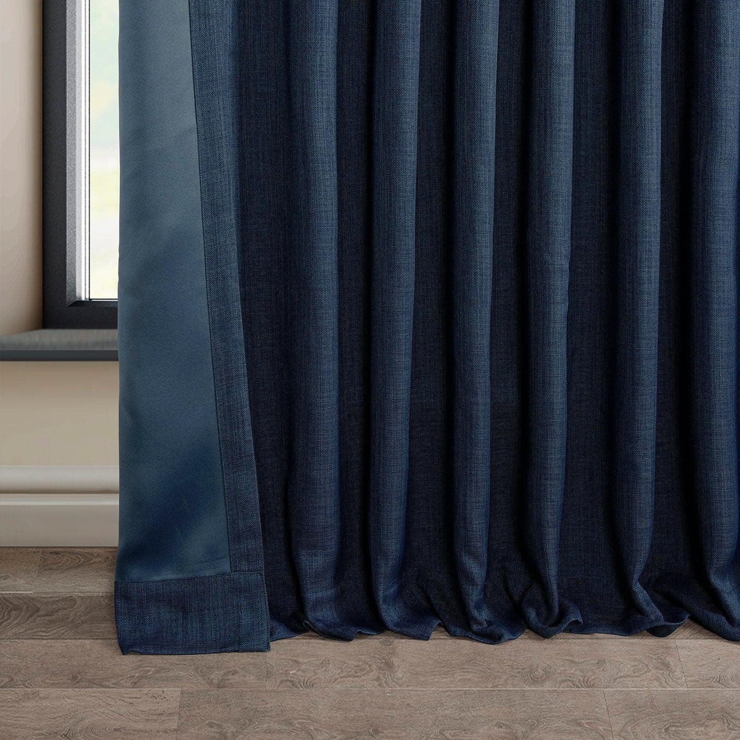 Indigo Extra Wide Textured Faux Linen Room Darkening Curtain