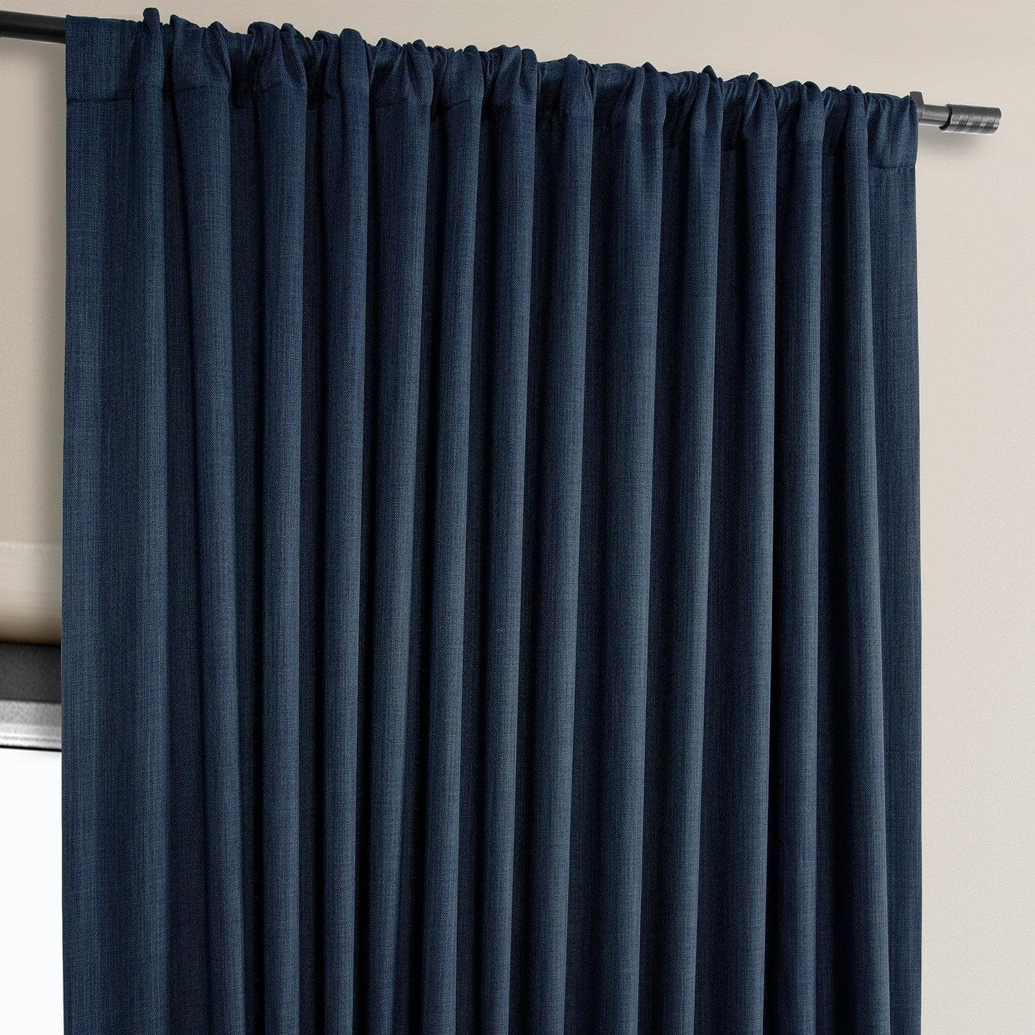 Indigo Extra Wide Textured Faux Linen Room Darkening Curtain