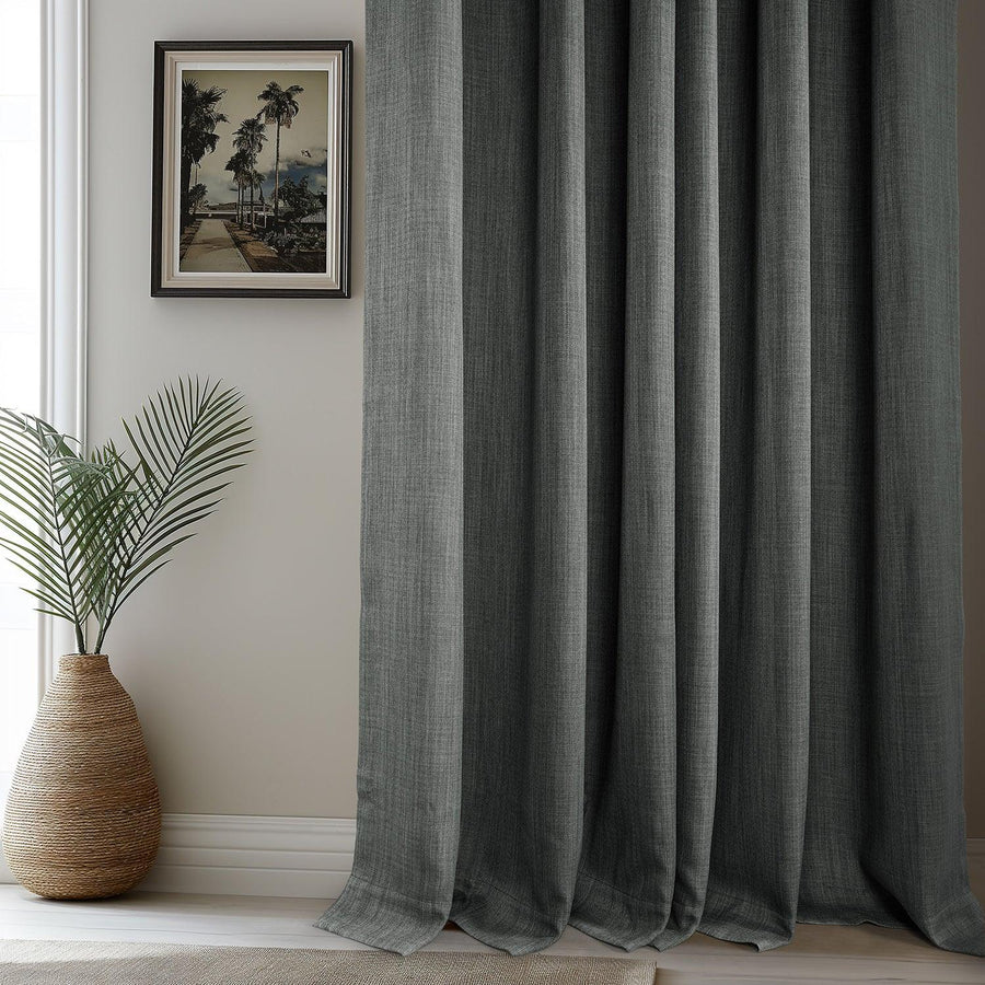 Dark Gravel French Pleat Textured Faux Linen Room Darkening Curtain