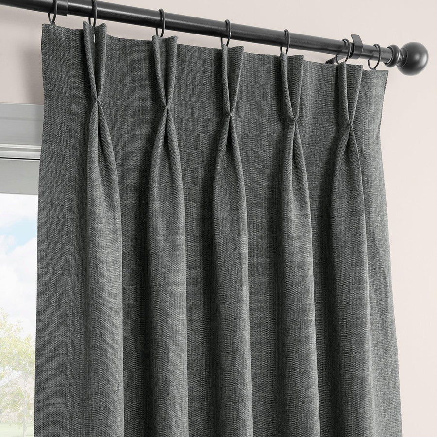 Dark Gravel French Pleat Textured Faux Linen Room Darkening Curtain