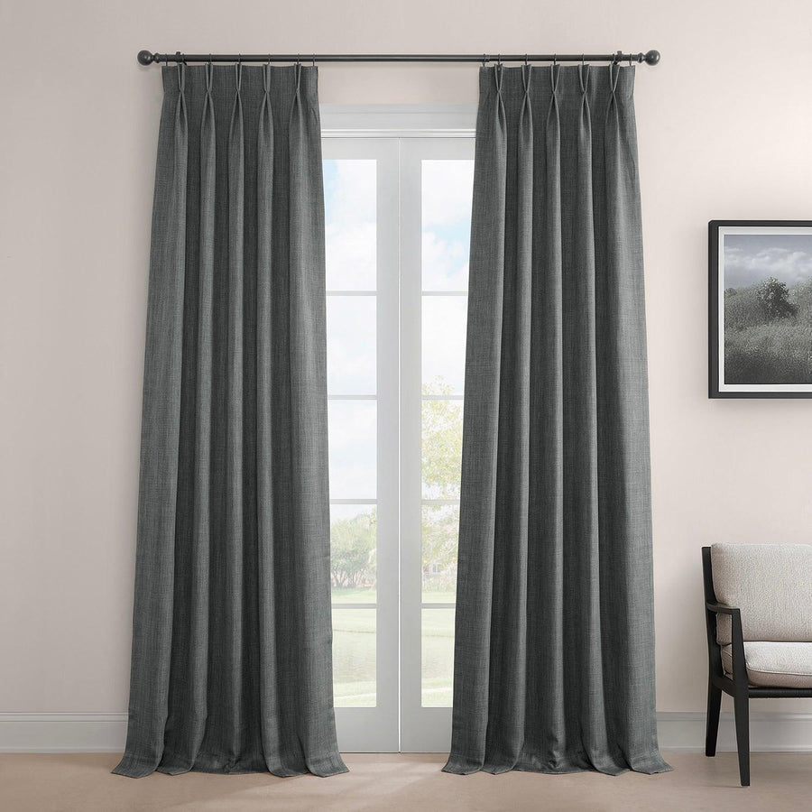 Dark Gravel French Pleat Textured Faux Linen Room Darkening Curtain