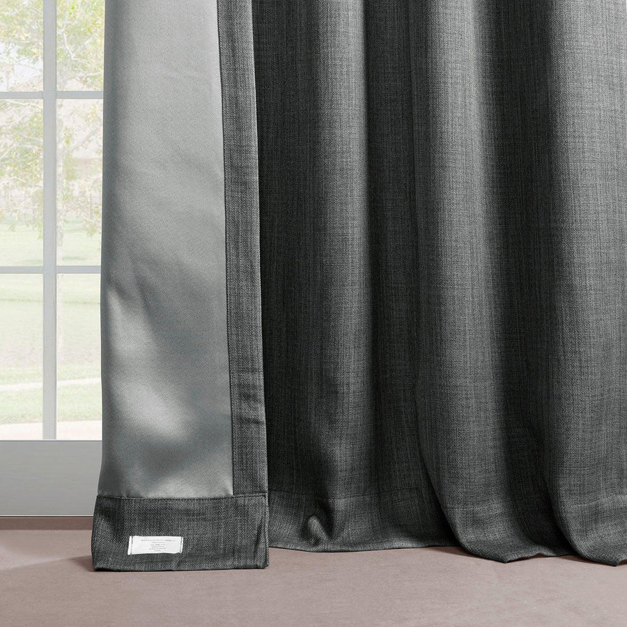 Dark Gravel French Pleat Textured Faux Linen Room Darkening Curtain