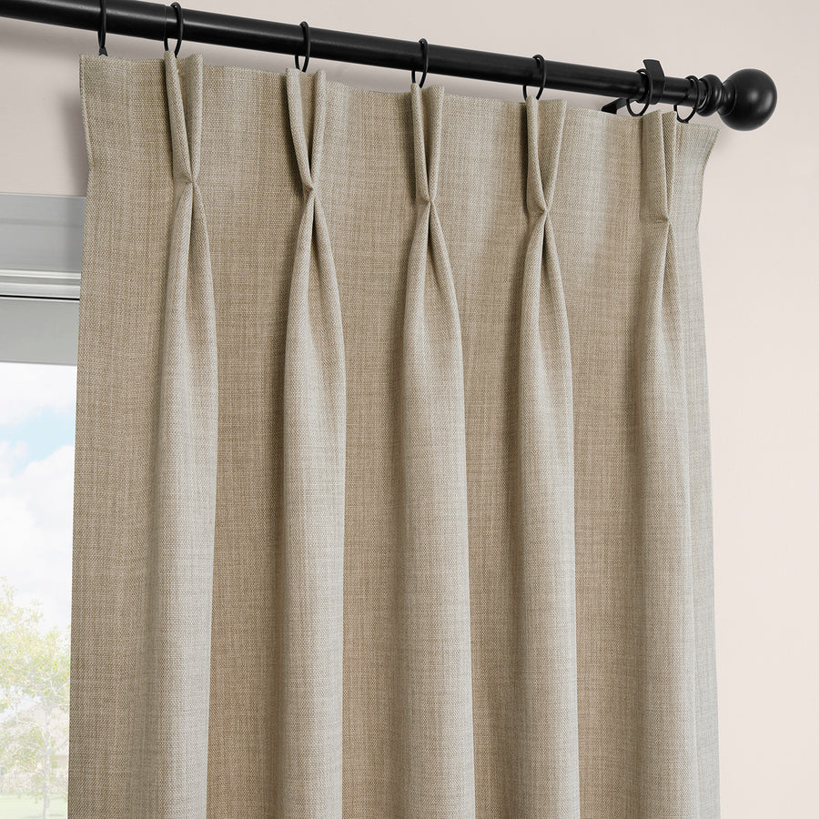 Thatched Tan French Pleat Textured Faux Linen Room Darkening Curtain