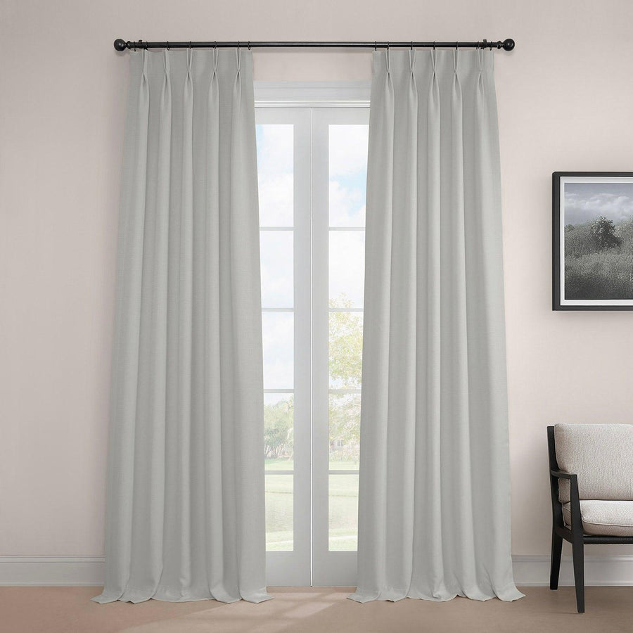 Oyster French Pleat Textured Faux Linen Room Darkening Curtain