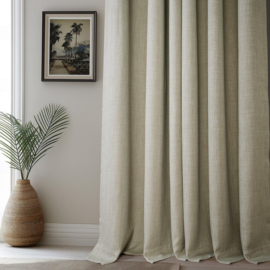 Oatmeal French Pleat Textured Faux Linen Room Darkening Curtain