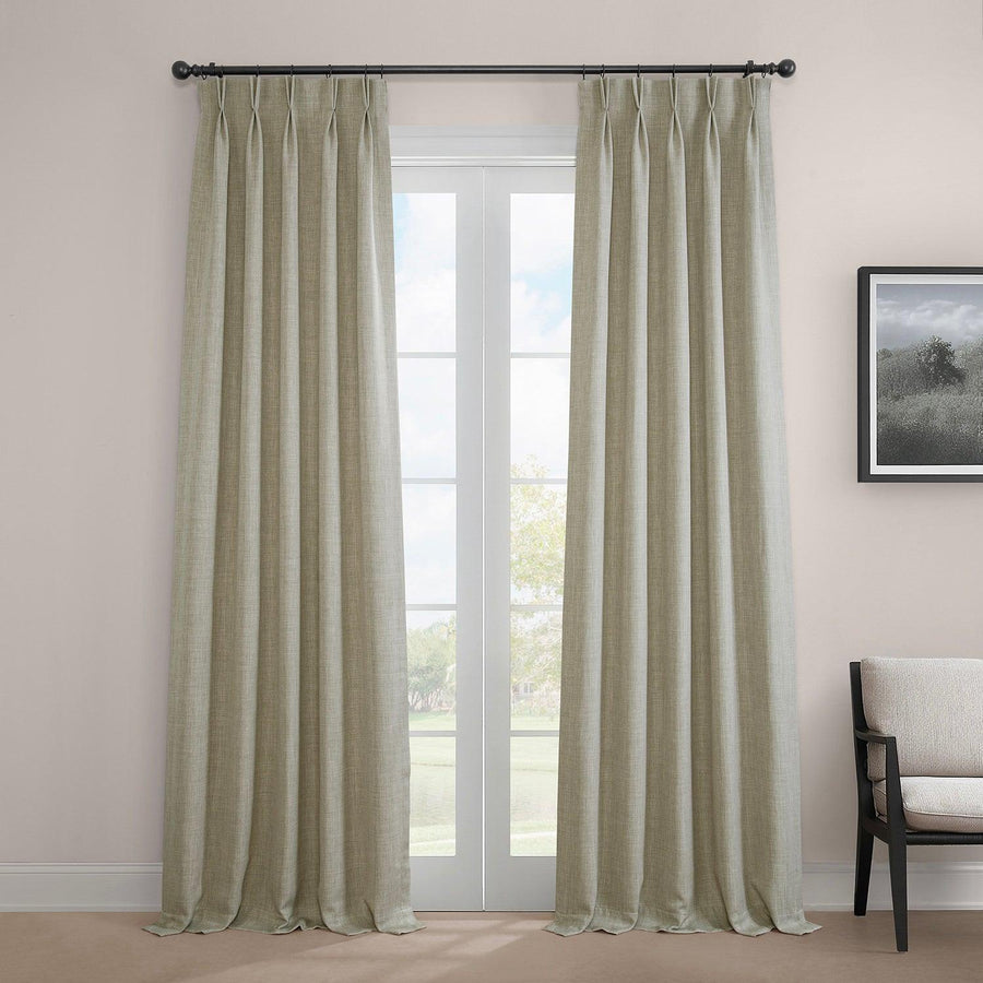 Oatmeal French Pleat Textured Faux Linen Room Darkening Curtain