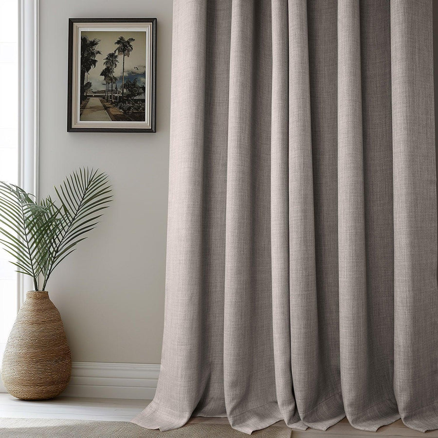 Clay French Pleat Textured Faux Linen Room Darkening Curtain