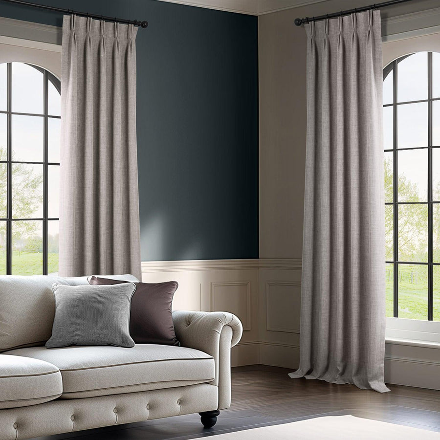 Clay French Pleat Textured Faux Linen Room Darkening Curtain