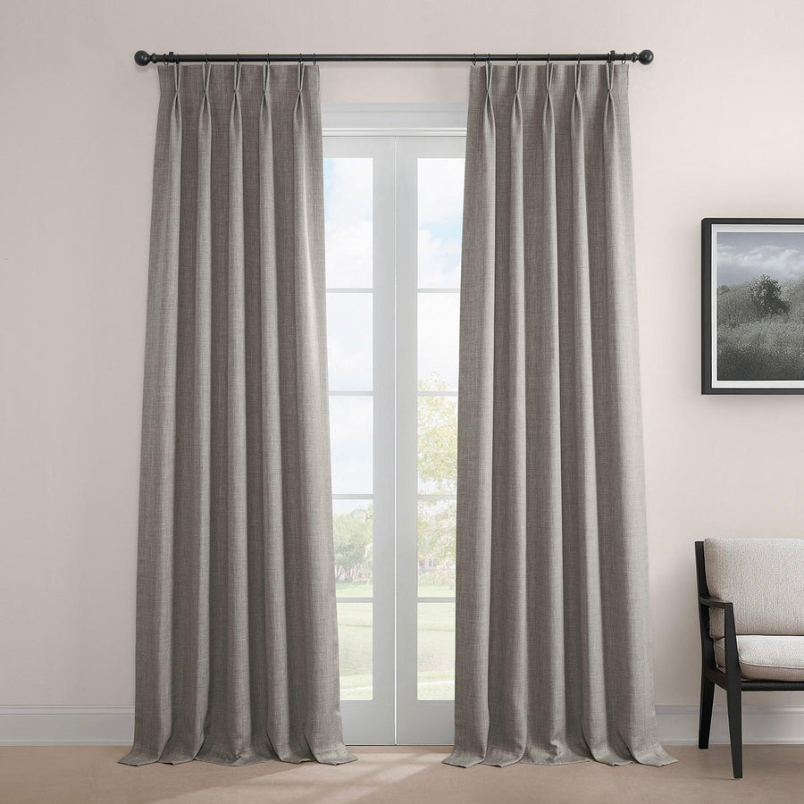 Clay French Pleat Textured Faux Linen Room Darkening Curtain