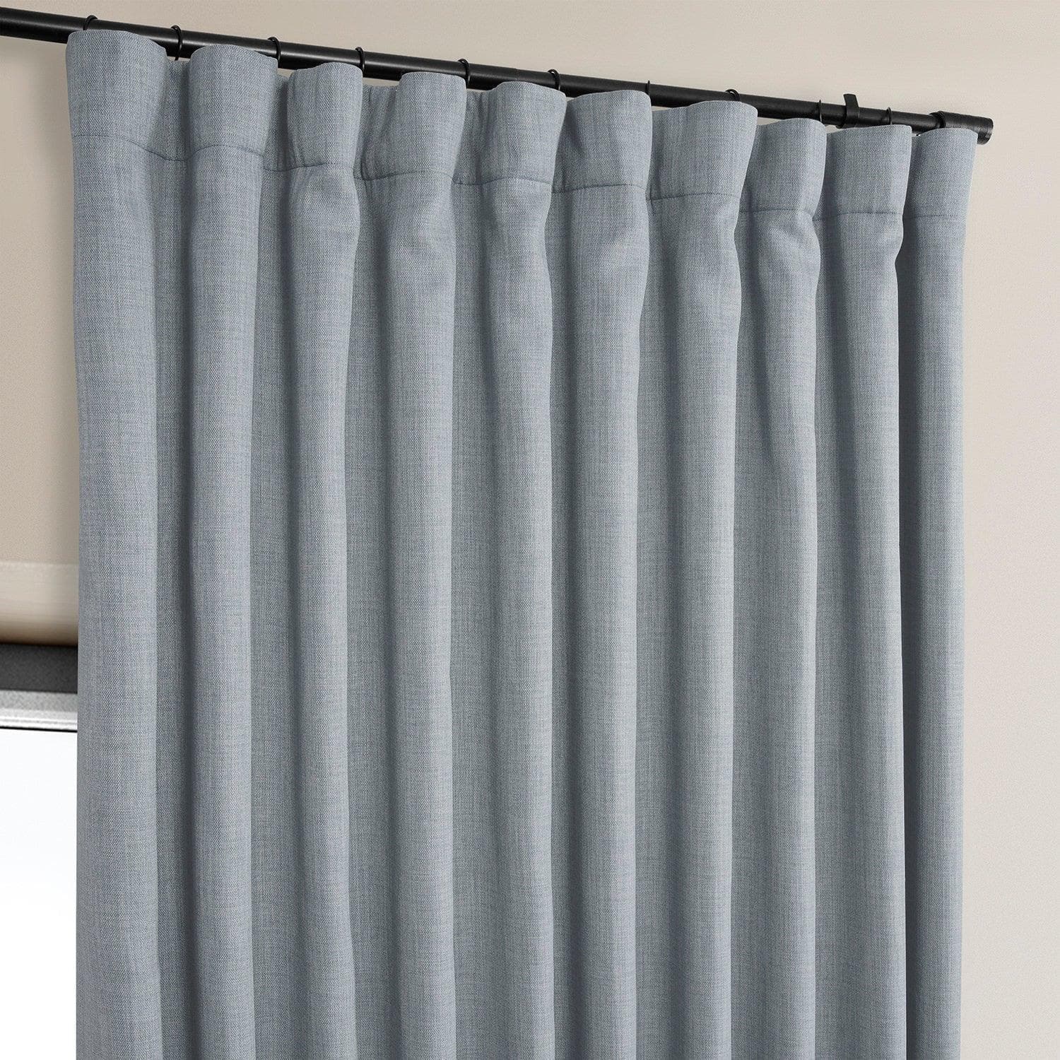 Heather Grey Extra Wide Textured Faux Linen Room Darkening Curtain