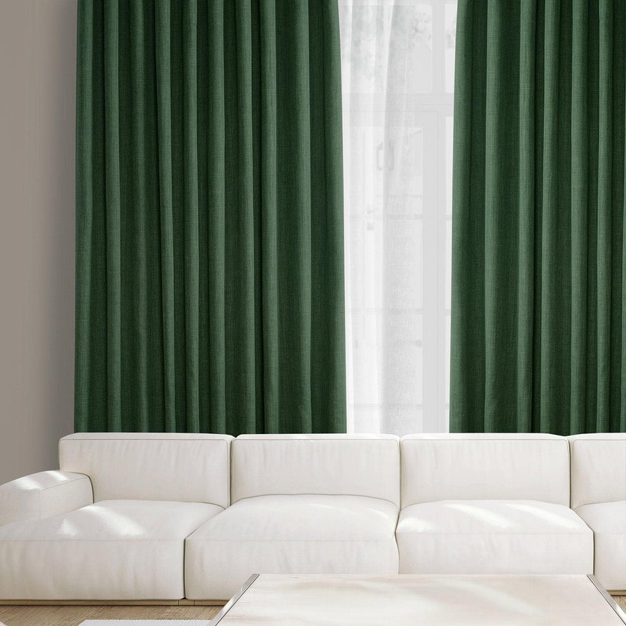 Key Green Textured Faux Linen Custom Curtain