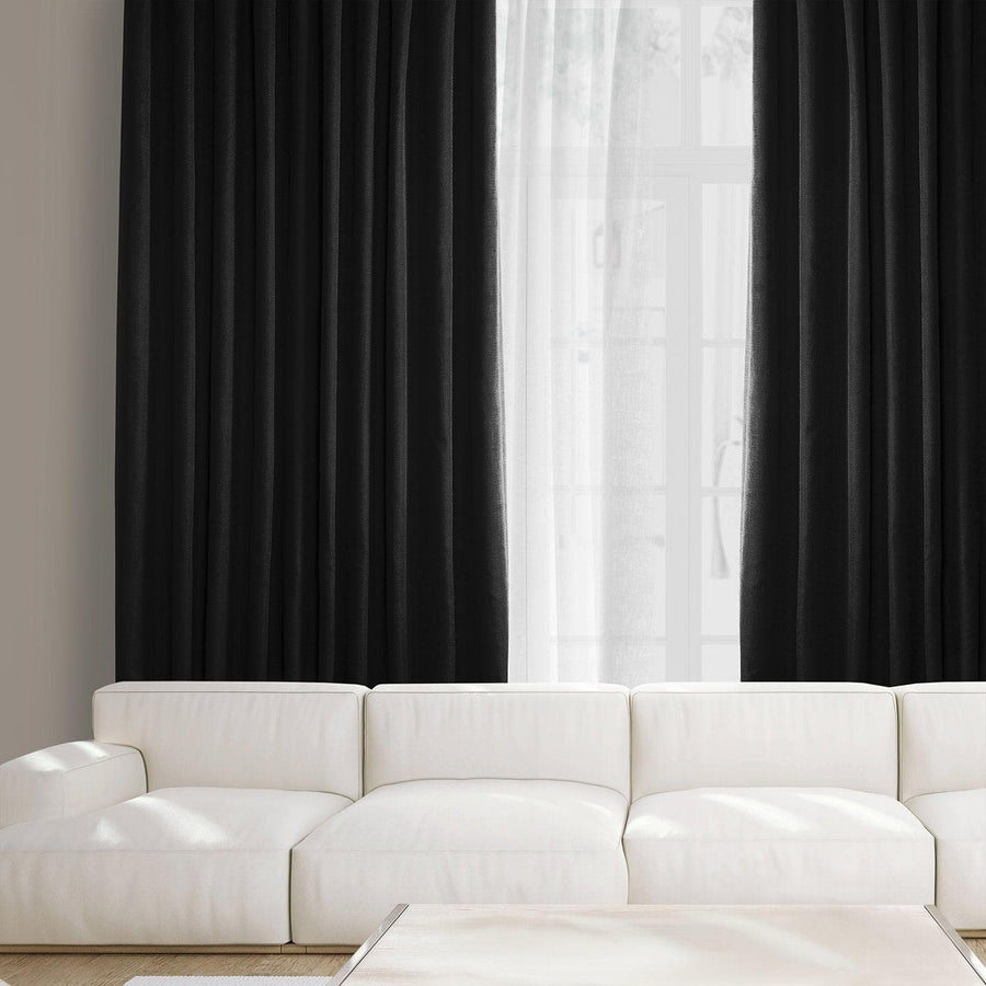 Essential Black Textured Faux Linen Custom Curtain