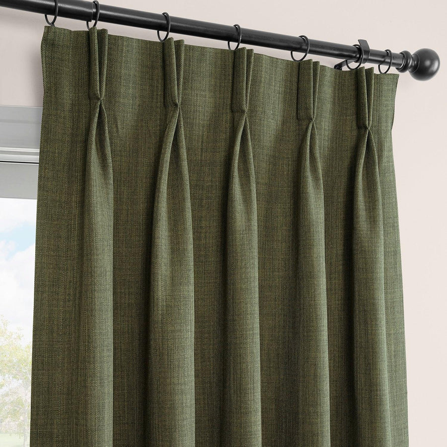 Khaki Green French Pleat Textured Faux Linen Room Darkening Curtain