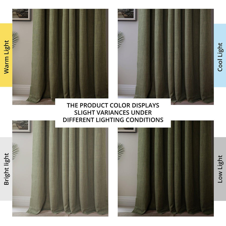 Khaki Green French Pleat Textured Faux Linen Room Darkening Curtain