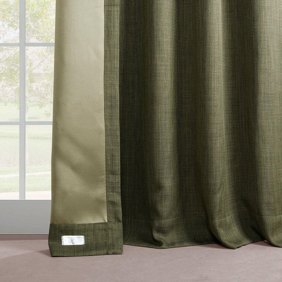 Khaki Green French Pleat Textured Faux Linen Room Darkening Curtain