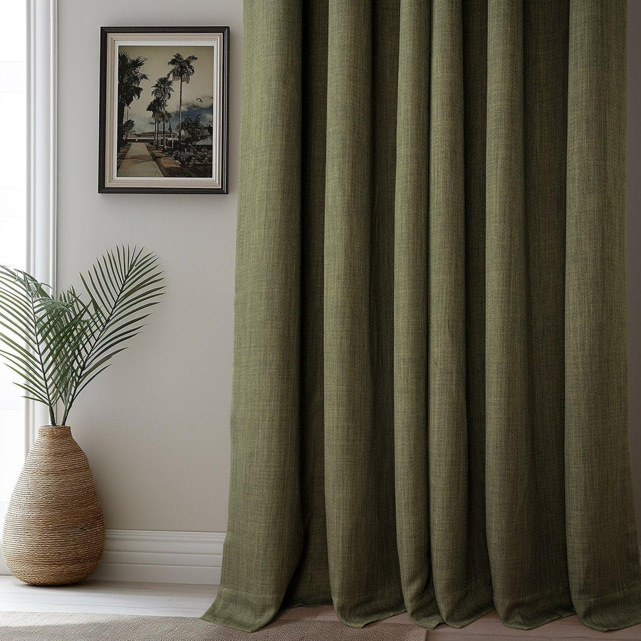 Khaki Green Grommet Textured Faux Linen Room Darkening Curtain - HalfPriceDrapes.com