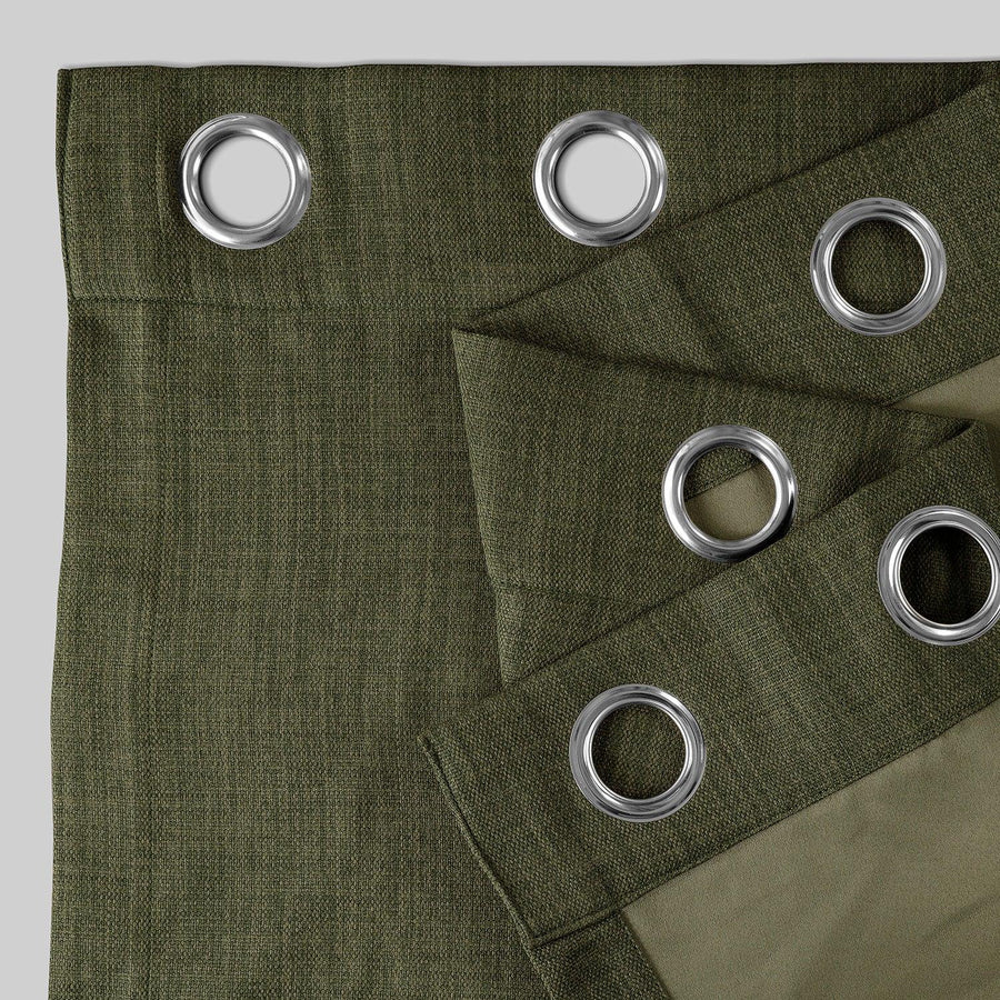 Khaki Green Grommet Textured Faux Linen Room Darkening Curtain - HalfPriceDrapes.com