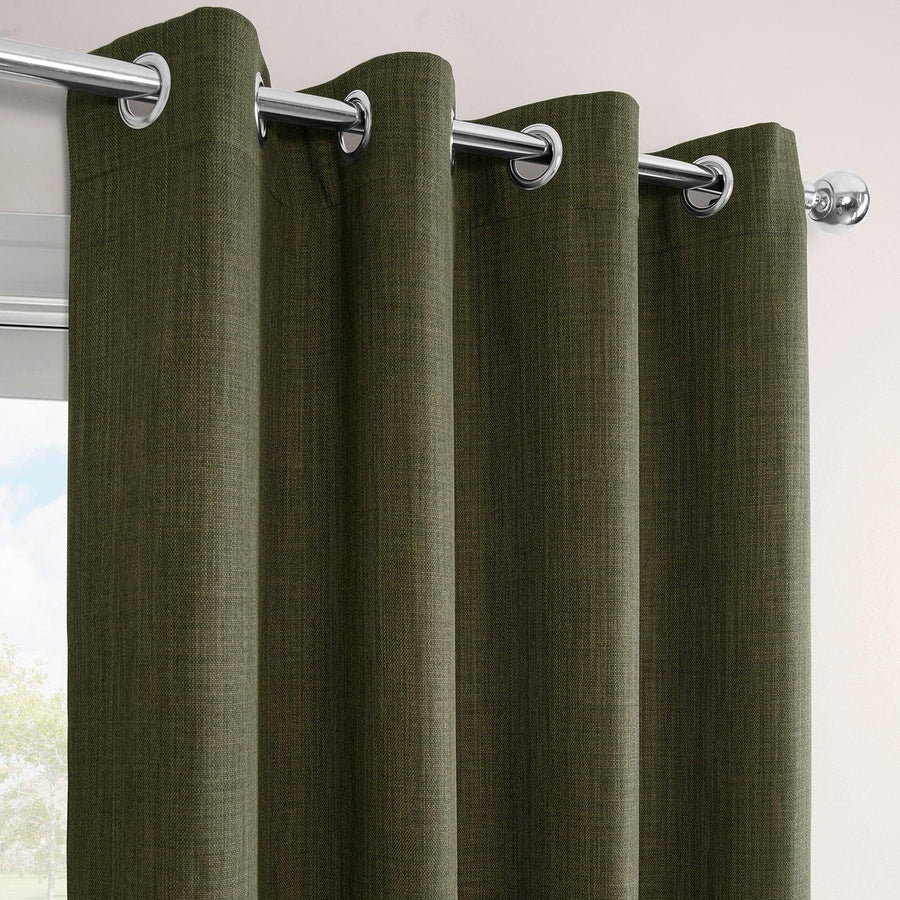 Khaki Green Grommet Textured Faux Linen Room Darkening Curtain - HalfPriceDrapes.com