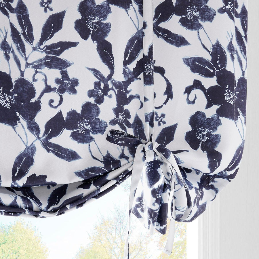 Hibiscus Blue Floral Tie-Up Window Shade - HalfPriceDrapes.com
