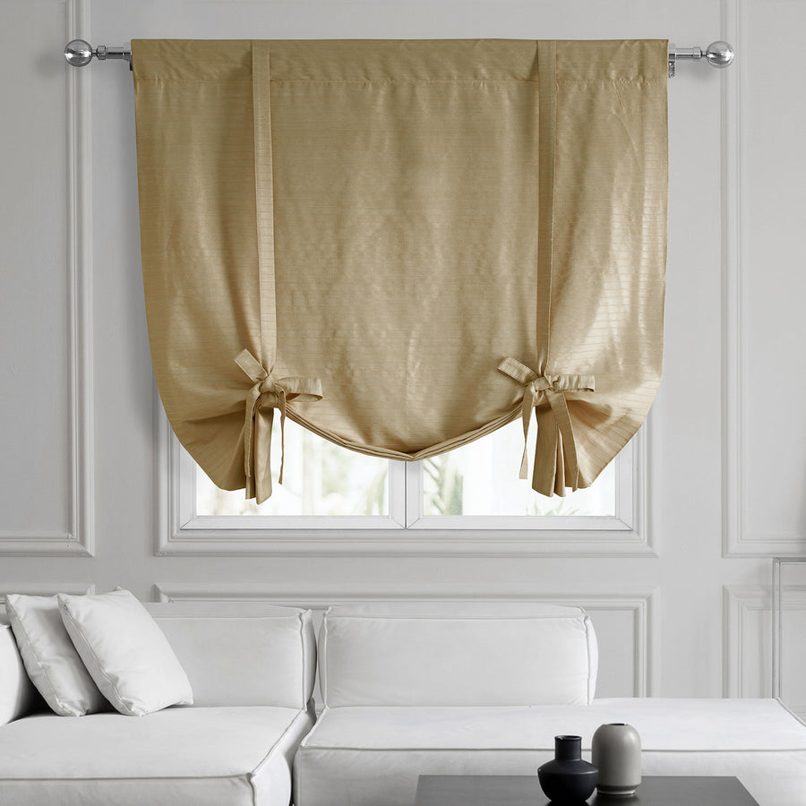 Sandcastle Tan Striped Hand Weaved Cotton Room Darkening Tie-Up Window Shade