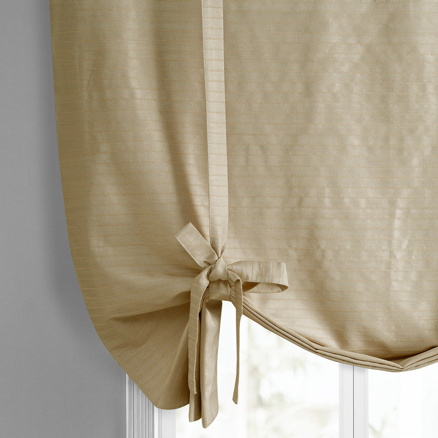 Sandcastle Tan Striped Hand Weaved Cotton Room Darkening Tie-Up Window Shade