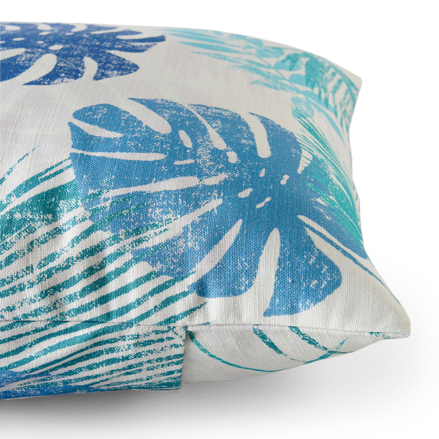 Rain Forest Light Blue Green Floral Textured Printed Cotton Cushion Covers - Pair