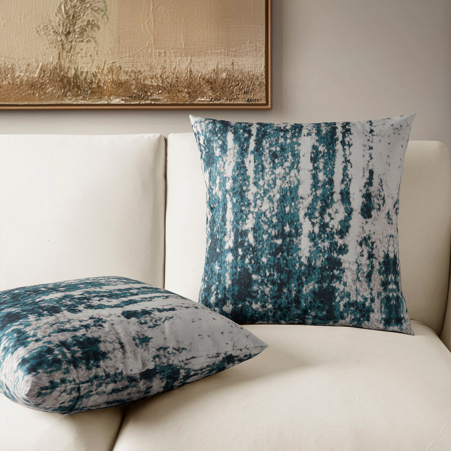 Ocean Blue Abstract Textured Printed Cotton Cushion Covers - Pair