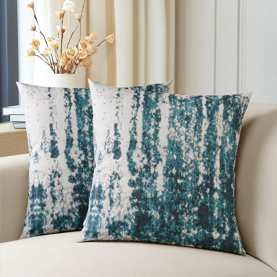 Ocean Blue Abstract Textured Printed Cotton Cushion Covers - Pair