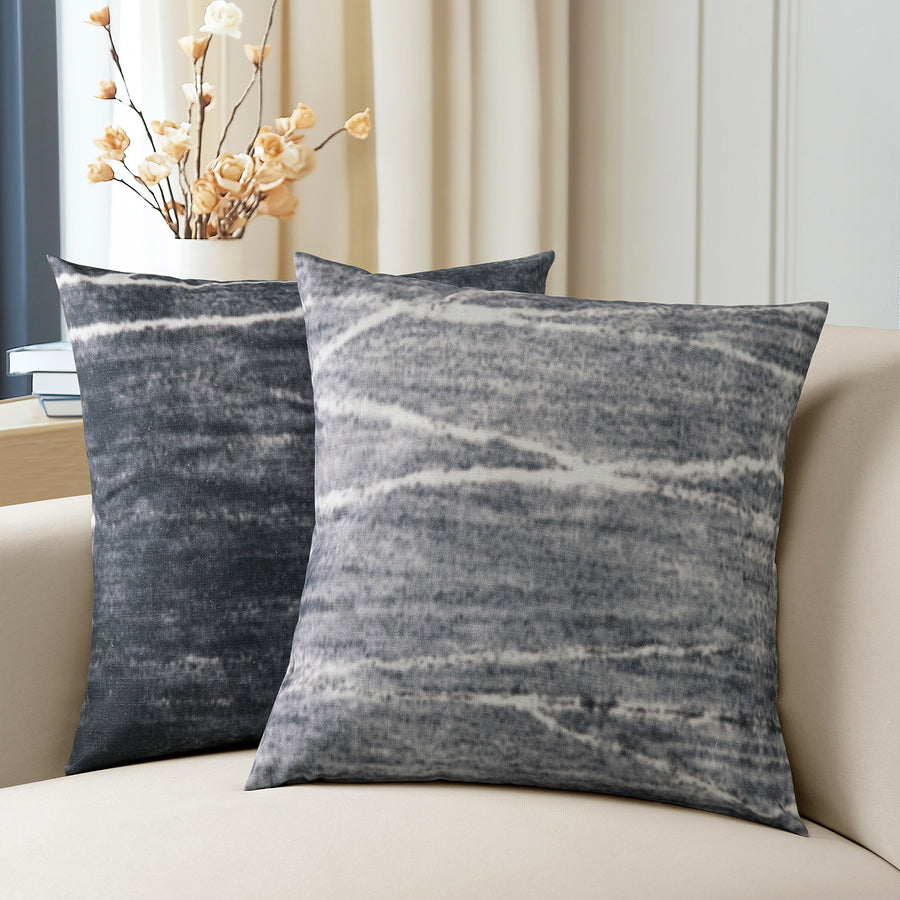 Coal Black Abstract Textured Printed Cotton Cushion Covers - Pair