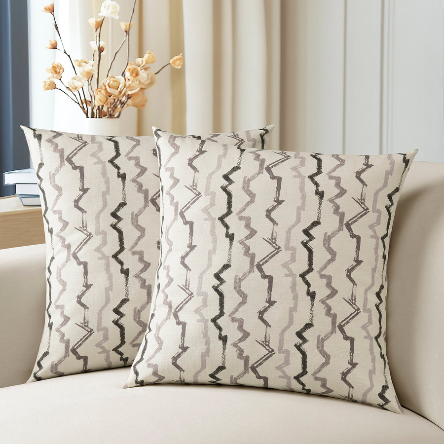 Bark Brown Abstract Textured Printed Cotton Cushion Covers - Pair