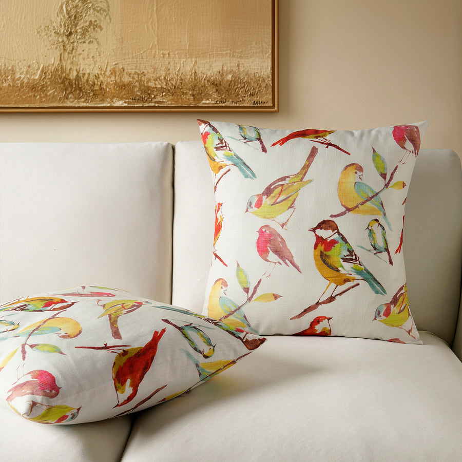 Songbird Multicolor Emblem Textured Printed Cotton Cushion Covers - Pair