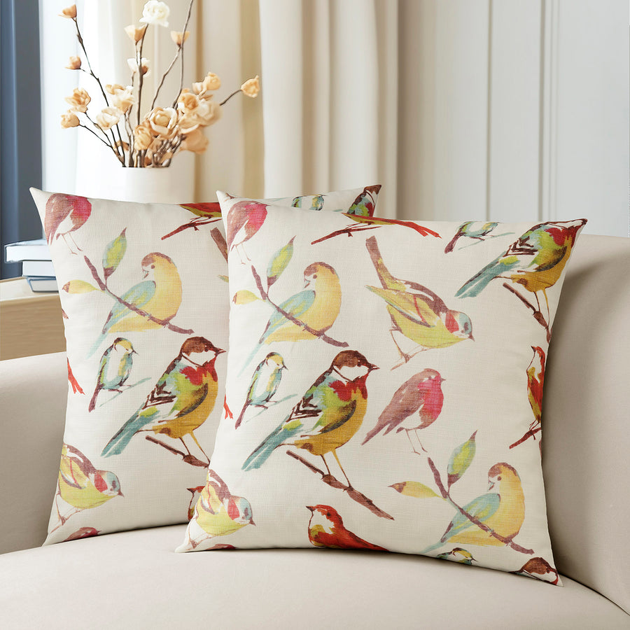 Songbird Multicolor Emblem Textured Printed Cotton Cushion Covers - Pair