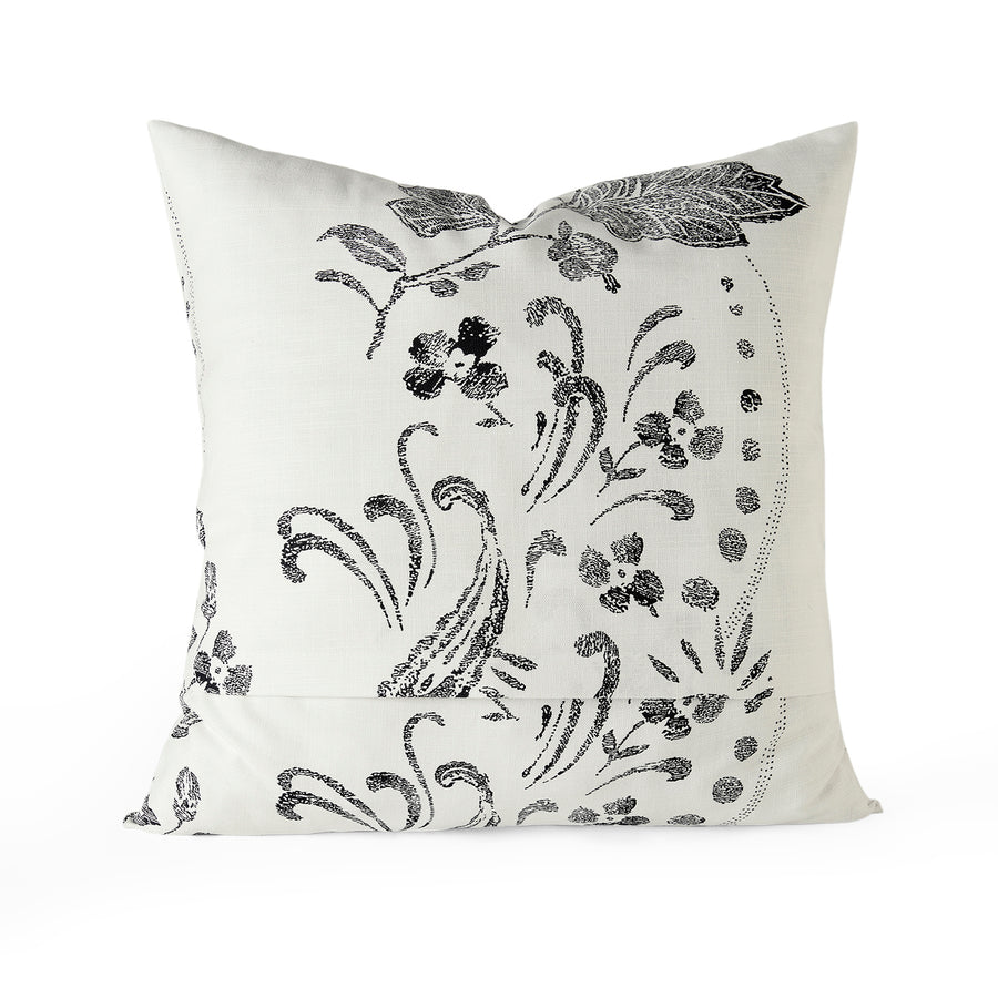 Lotus Black Floral Textured Printed Cotton Cushion Covers - Pair