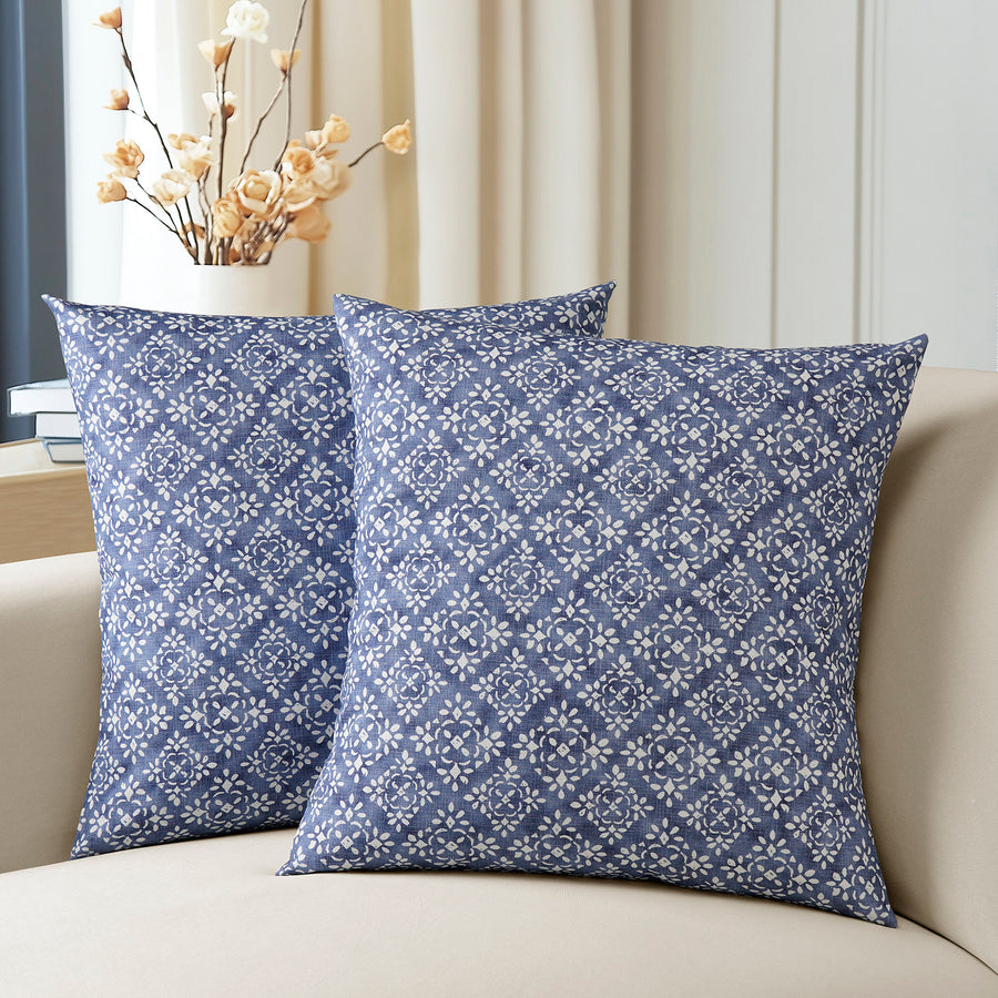 Splash Indigo Geometric Textured Printed Cotton Cushion Covers - Pair