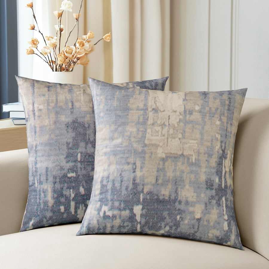 Lake Blue Abstract Textured Printed Cotton Cushion Covers - Pair