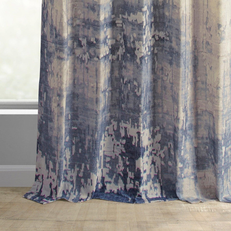 Lake Blue Textured Printed Cotton Light Filtering Curtain - HalfPriceDrapes.com
