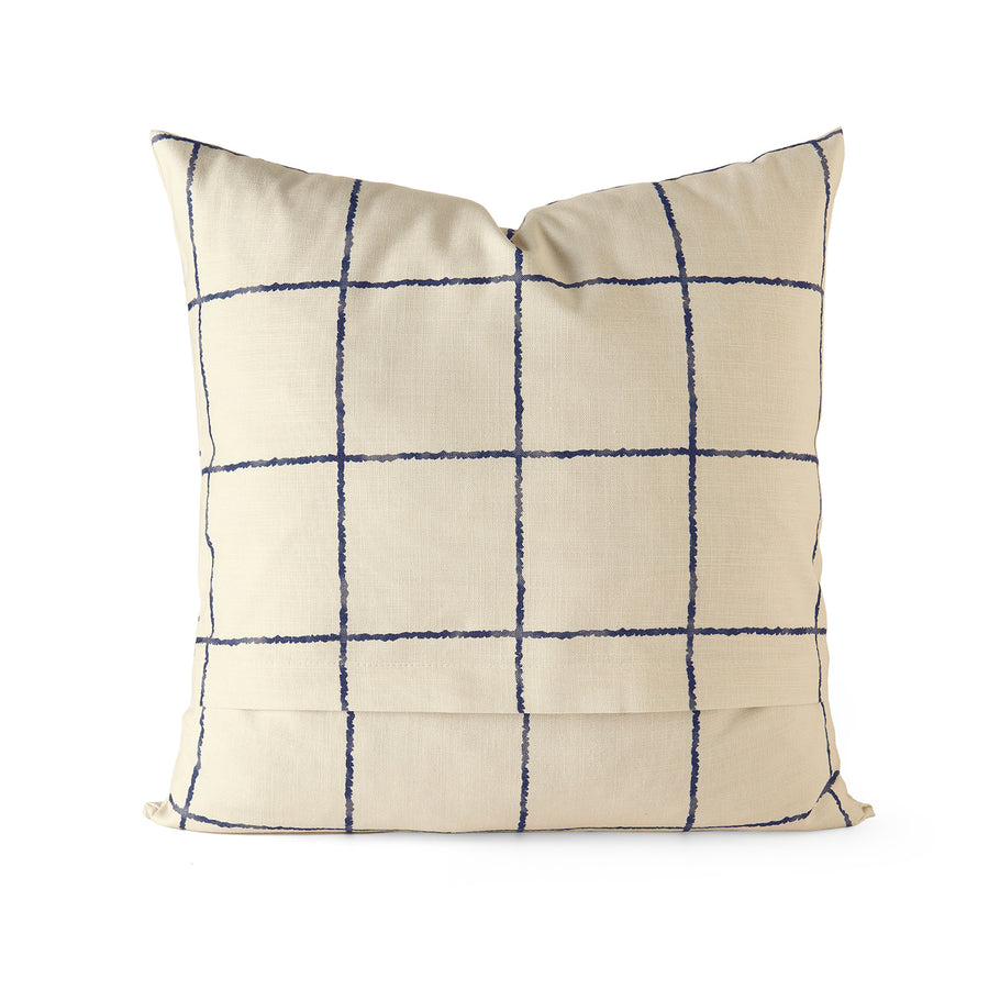 Window Pane Blue Plaid Textured Printed Cotton Cushion Covers - Pair