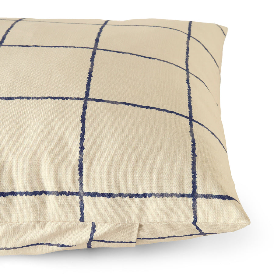 Window Pane Blue Plaid Textured Printed Cotton Cushion Covers - Pair