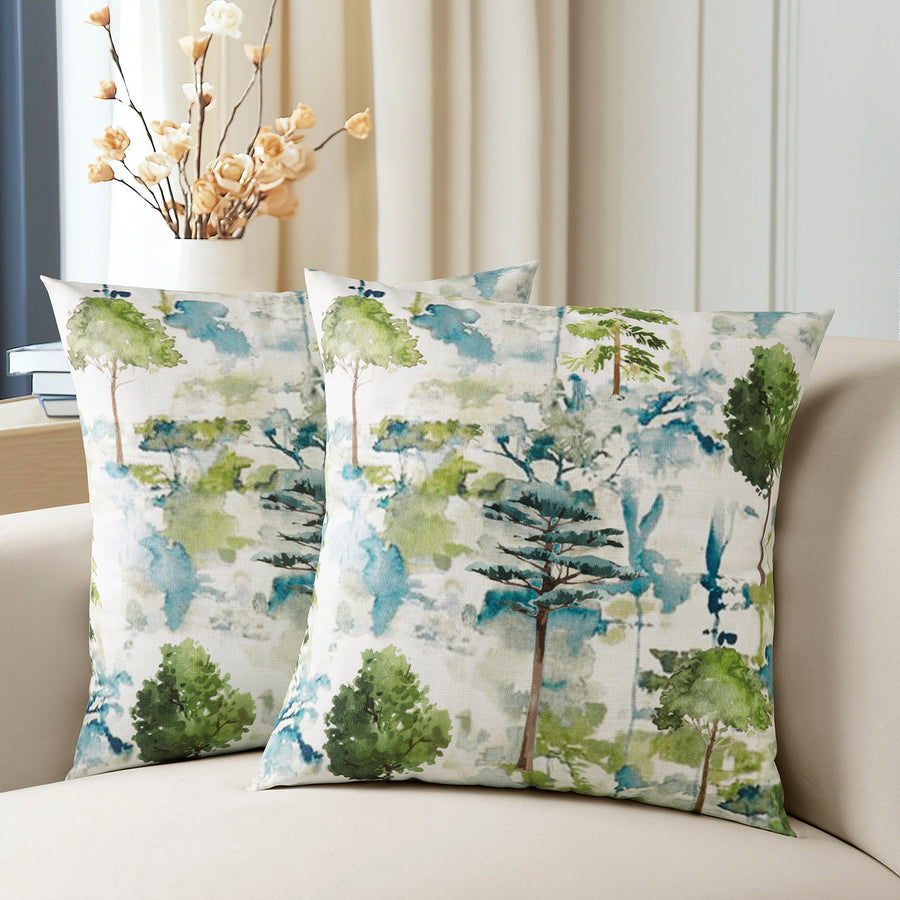 Grove Teal Blue Floral Textured Printed Cotton Cushion Covers - Pair